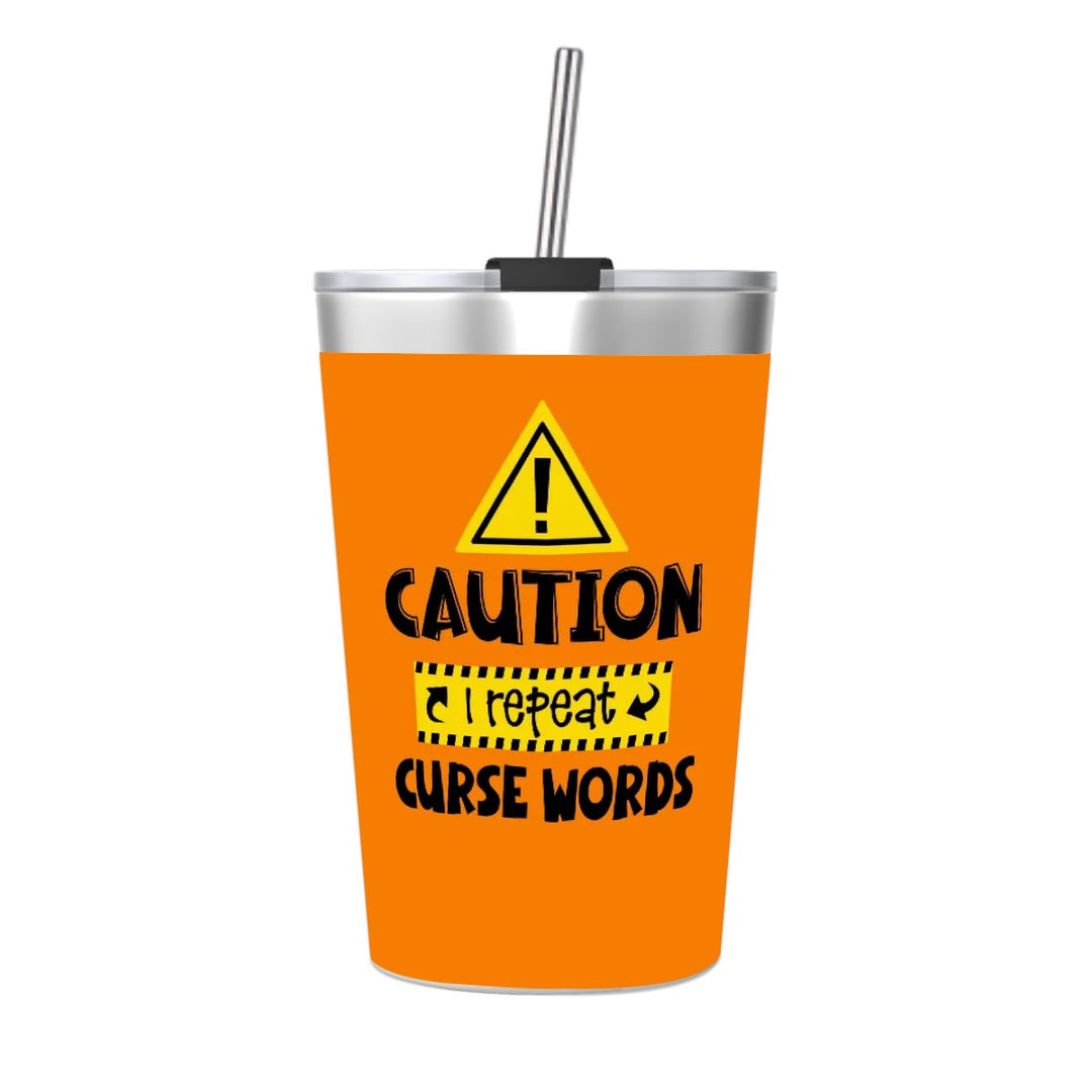 Caution - Stainless Steel Water Bottle With Straw (12oz)