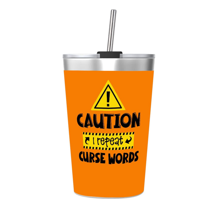Caution - Stainless Steel Water Bottle With Straw (12oz)