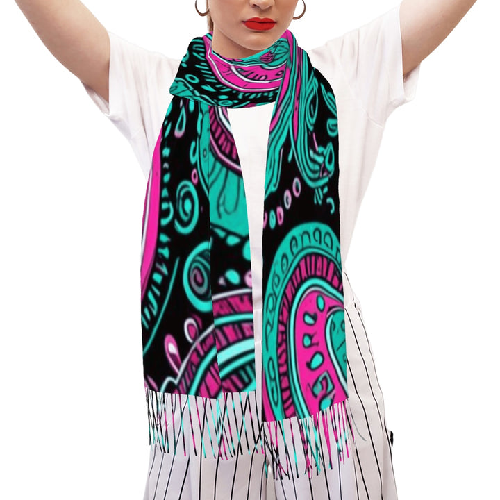 Pink And Teal - Fringed Scarf