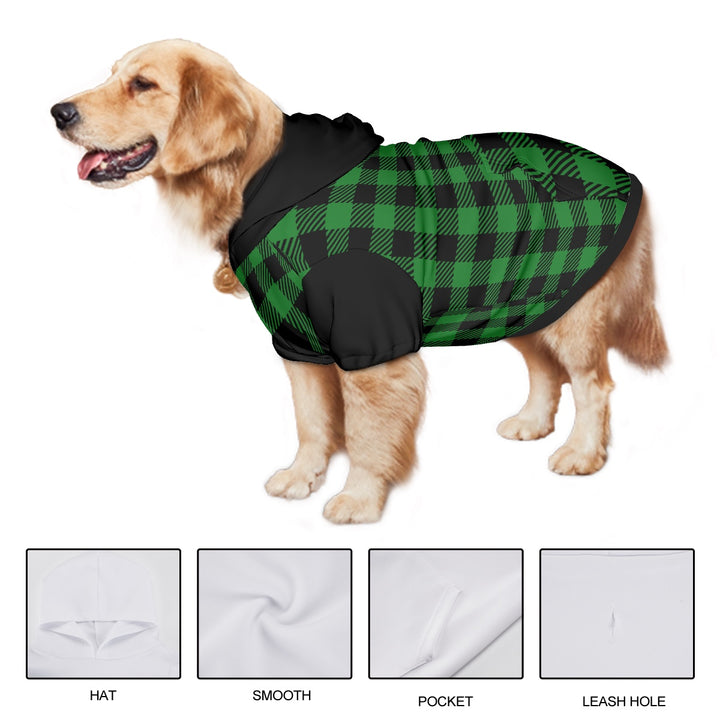 Green Plaid - Large Dog Hoodie Pet Clothes