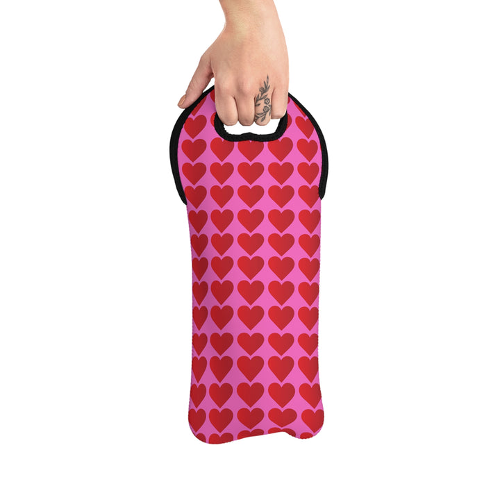 Red Valentine Hearts - Wine Tote Bag