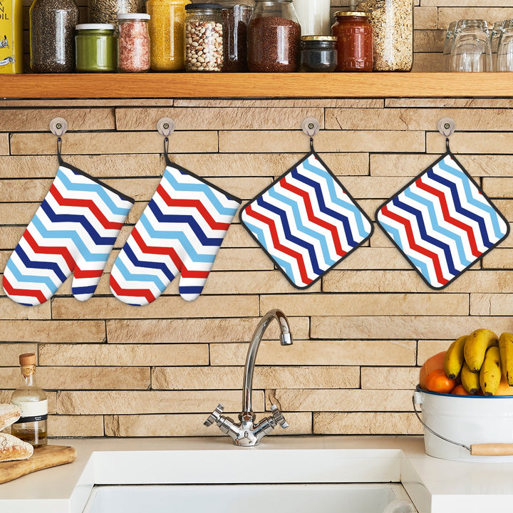 Patriotic Chevron - Oven Mitts and Pot Holders Set of 4