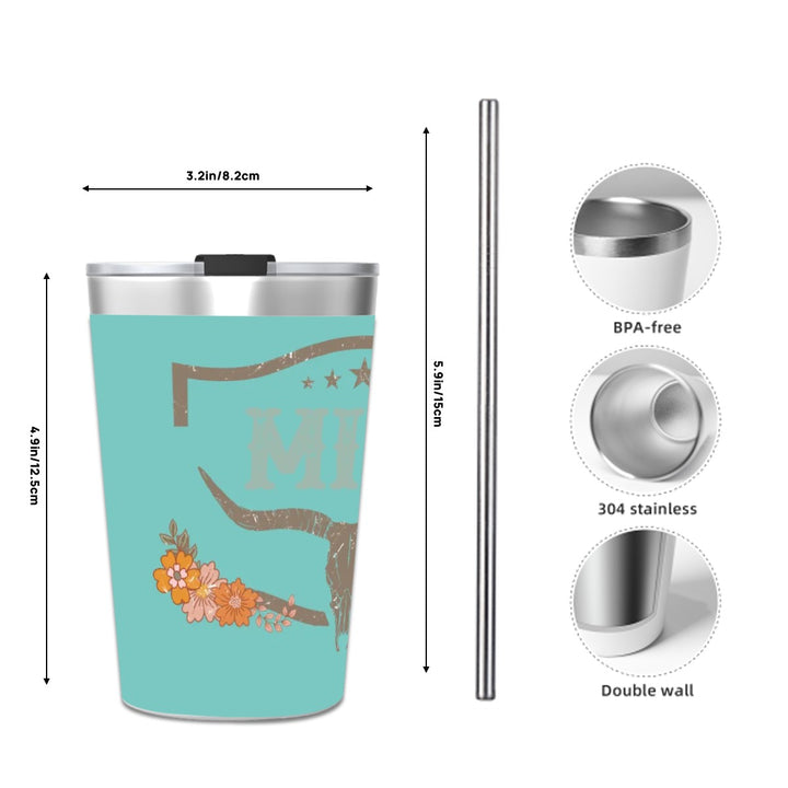 Skull Mini - Stainless Steel Water Bottle With Straw (12oz)