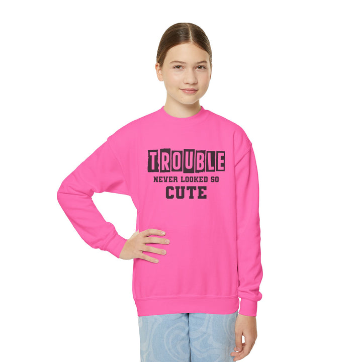 Trouble Never Looked So Cute - Youth Crewneck Sweatshirt