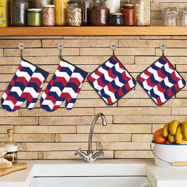 Patriotic Abstract - Oven Mitts and Pot Holders Set of 4
