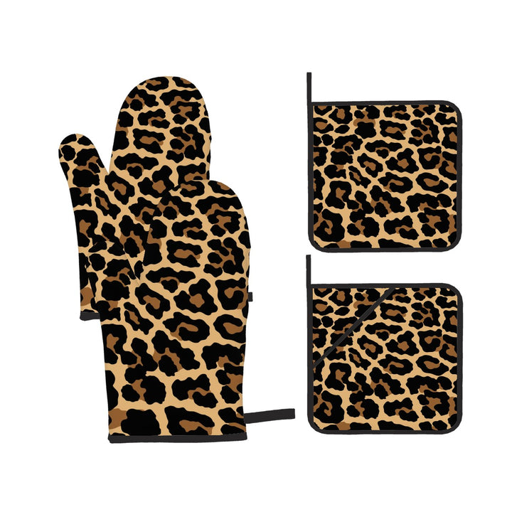 Black Leopard - Oven Mitts and Pot Holders Set of 4