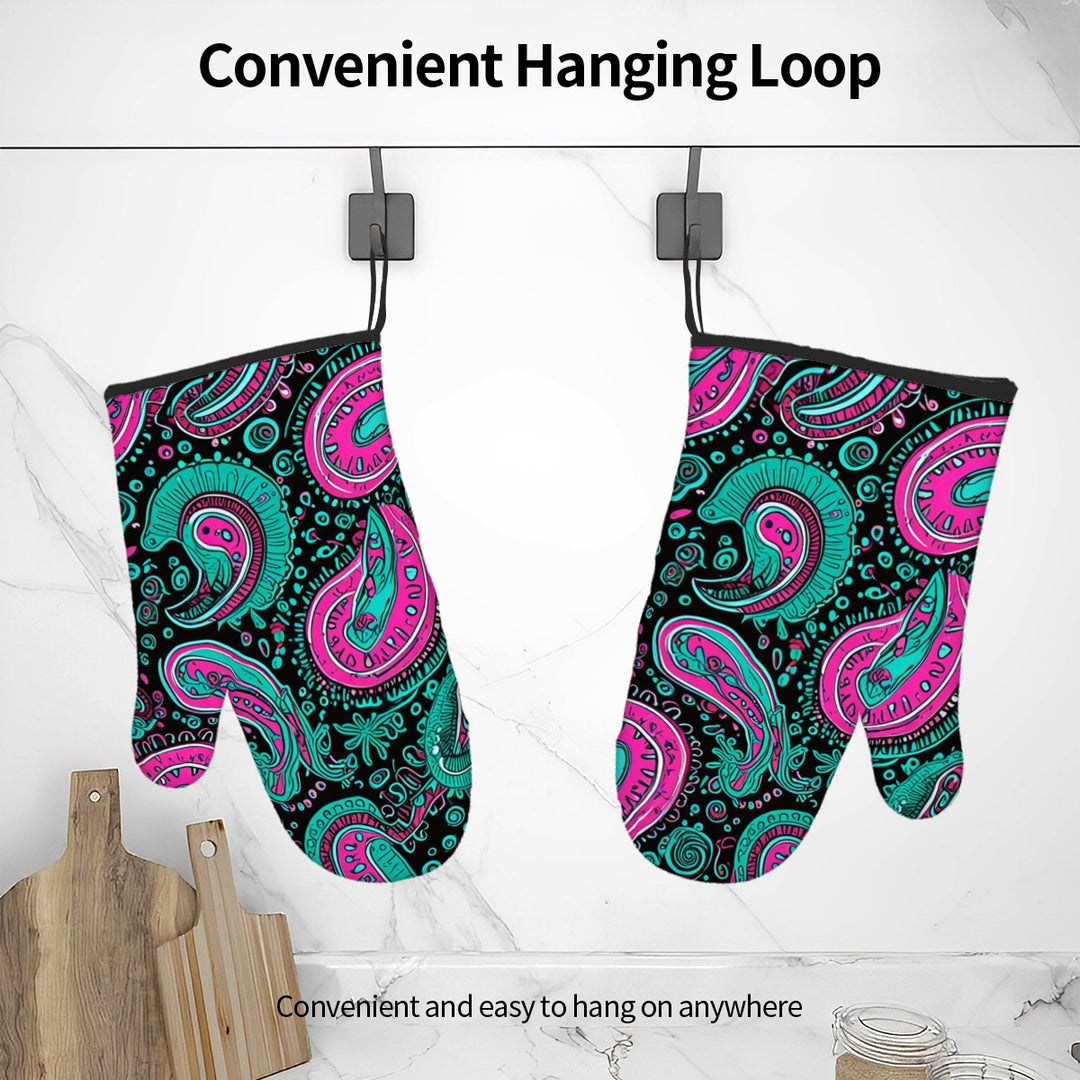 Pink And Teal Paisley - Oven Mitts Set of Two