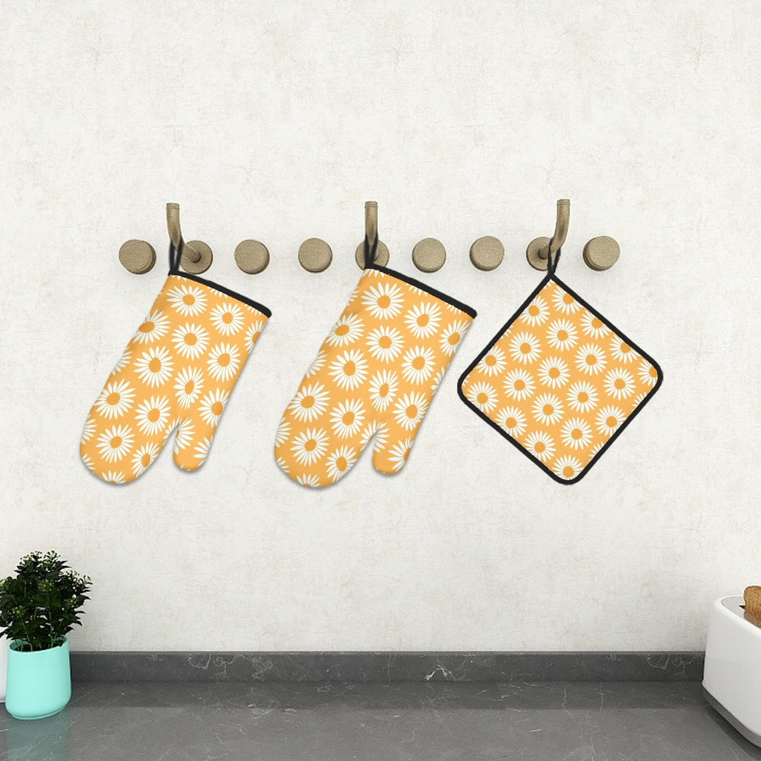 Yellow Sunflower Pattern - Oven Mitts and Pot Holders Sets (3pcs)