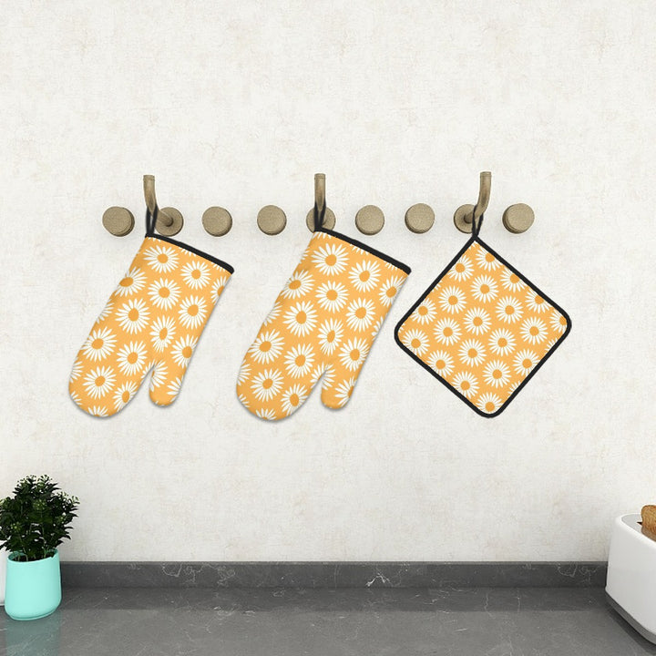 Yellow Sunflower Pattern - Oven Mitts and Pot Holders Sets (3pcs)
