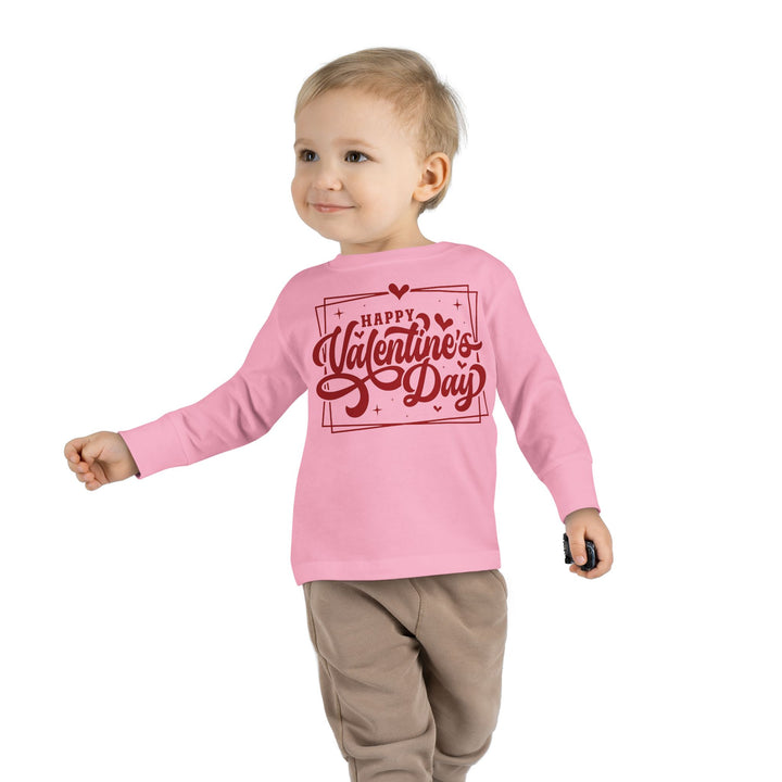 Happy Valentine's Day W/Hearts - Toddler Long Sleeve Tee