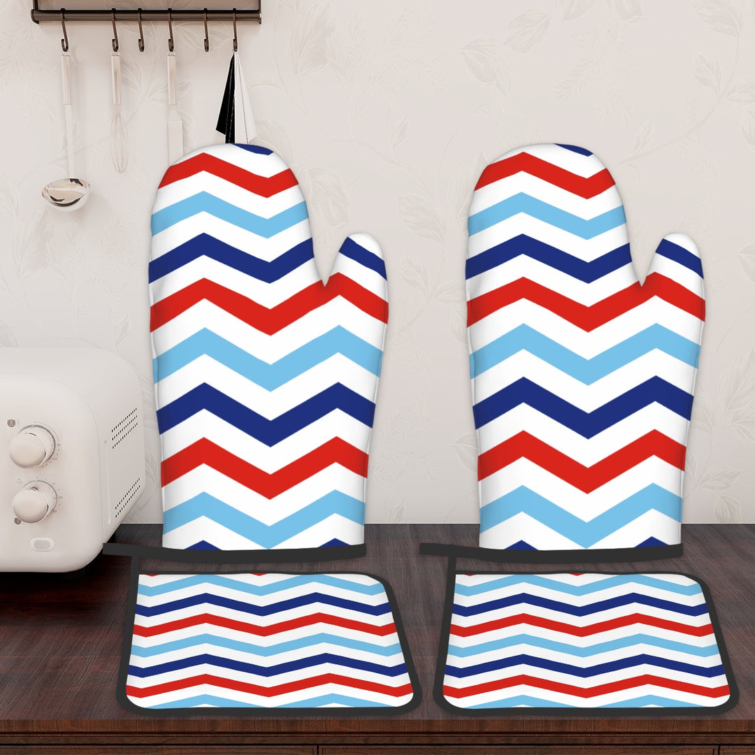 Patriotic Chevron - Oven Mitts and Pot Holders Set of 4