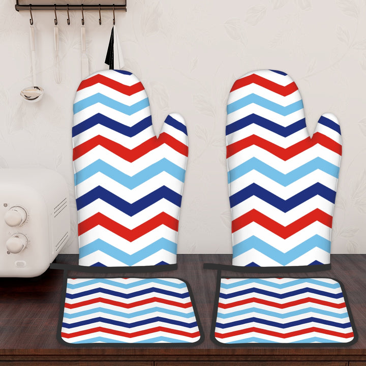 Patriotic Chevron - Oven Mitts and Pot Holders Set of 4