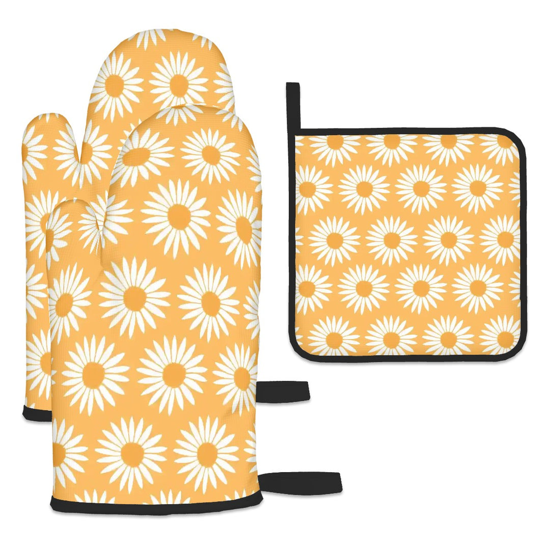 Yellow Sunflower Pattern - Oven Mitts and Pot Holders Sets (3pcs)