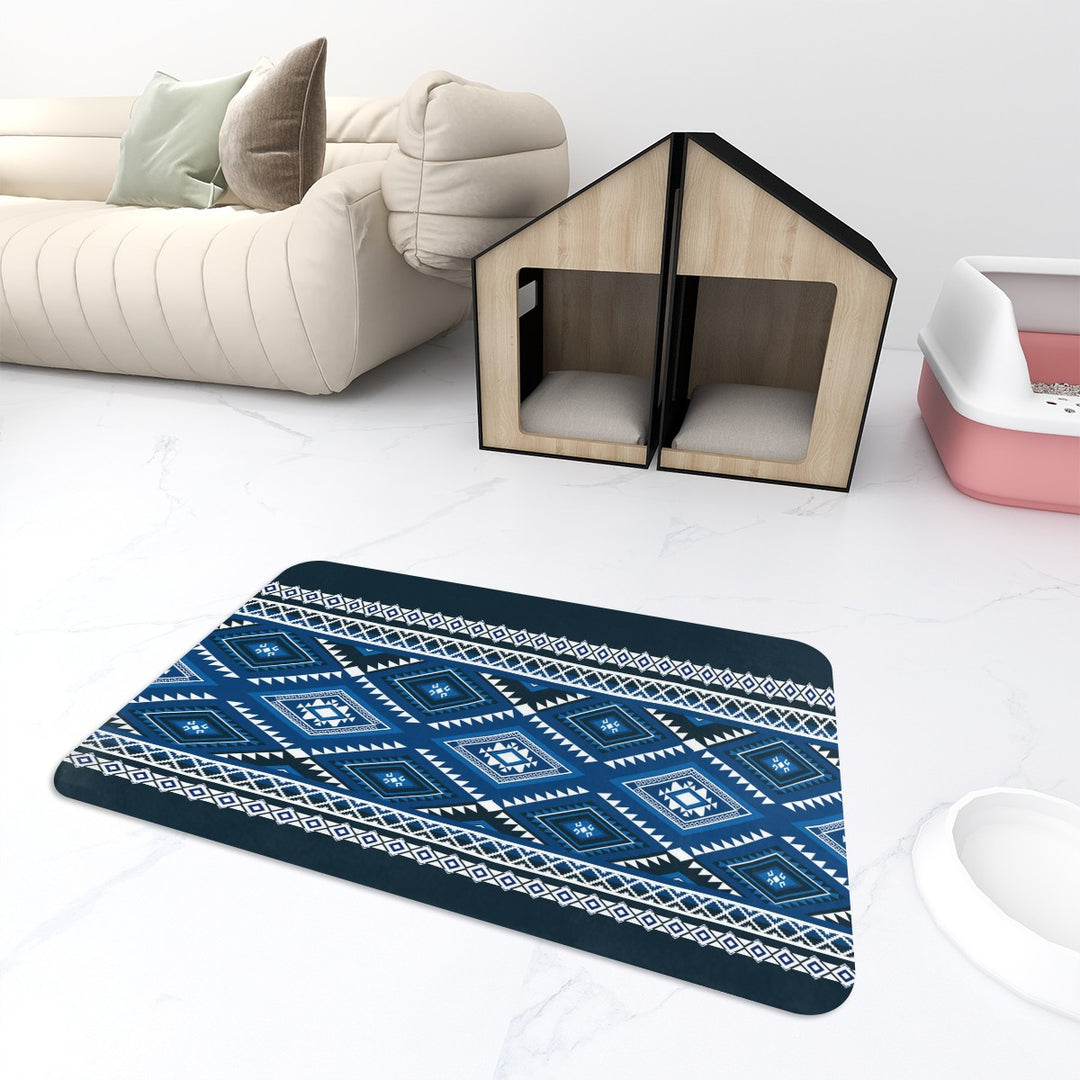 Geometric Blue Diamond - Pet Food Mat