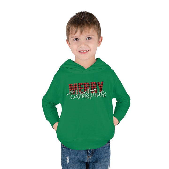 Merry Christmas Buffalo Plaid - Toddler Pullover Fleece Hoodie