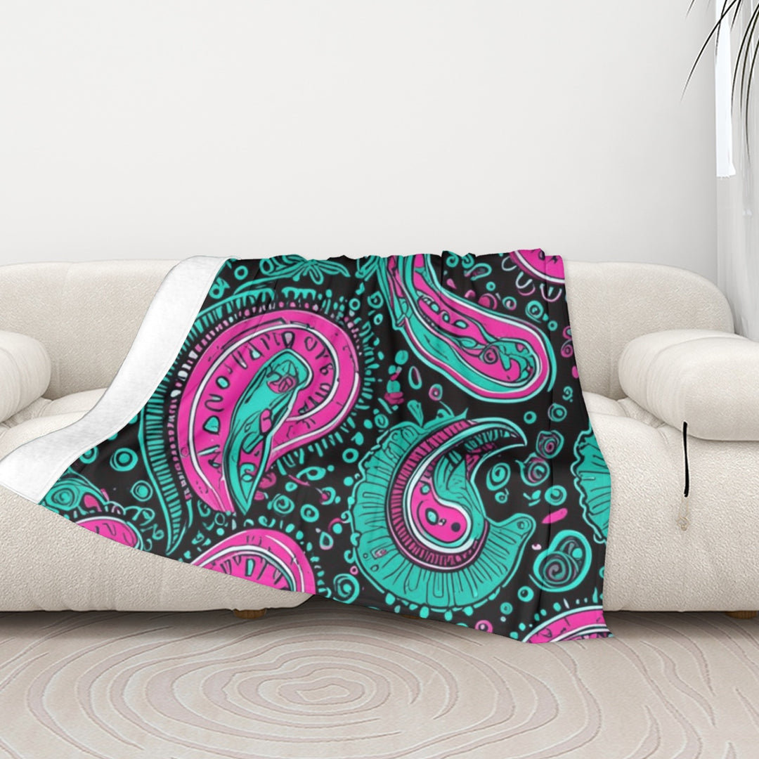 Pink And Teal Paisley - Sofa Blanket