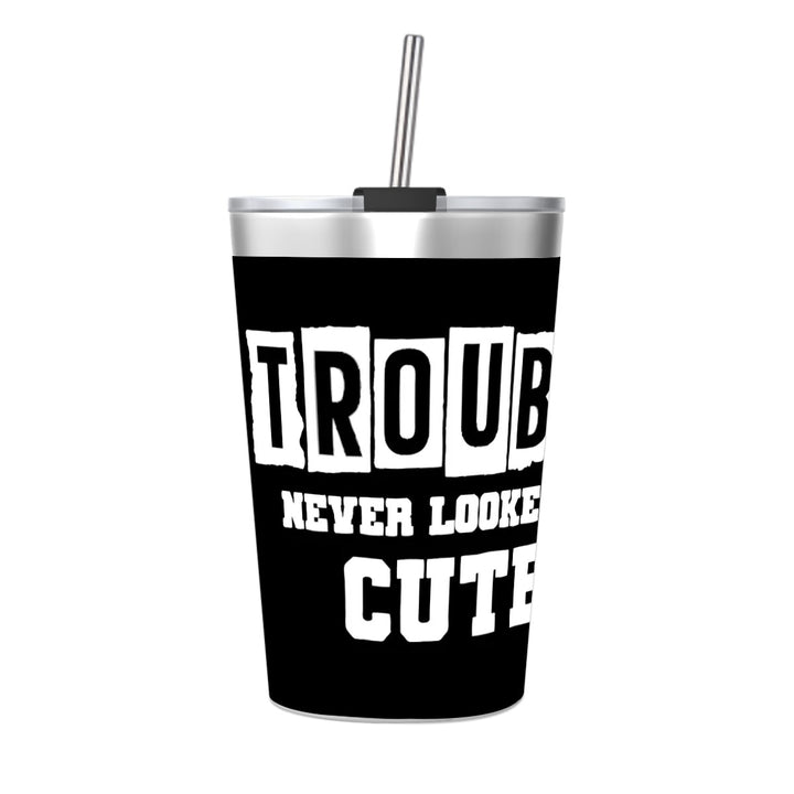 Trouble Never Looked So Cute - Stainless Steel Water Bottle With Straw (12oz)