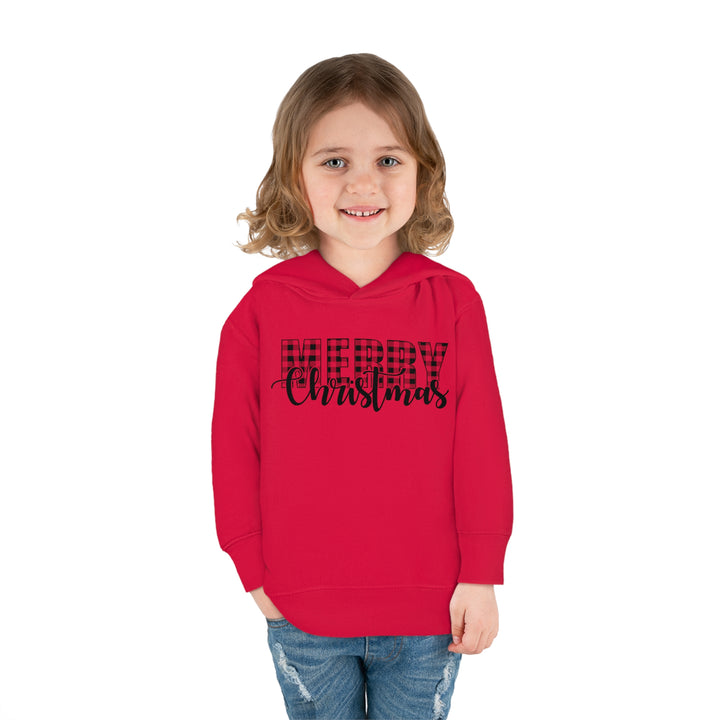 Merry Christmas Buffalo Plaid - Toddler Pullover Fleece Hoodie