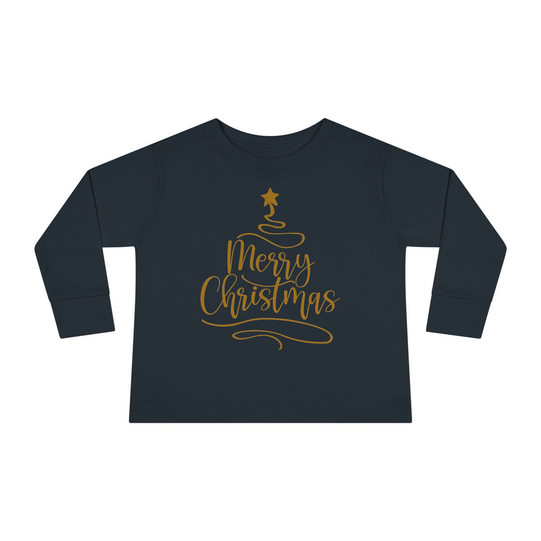 Merry Christmas Gold Tree - Toddler Long Sleeve Tee