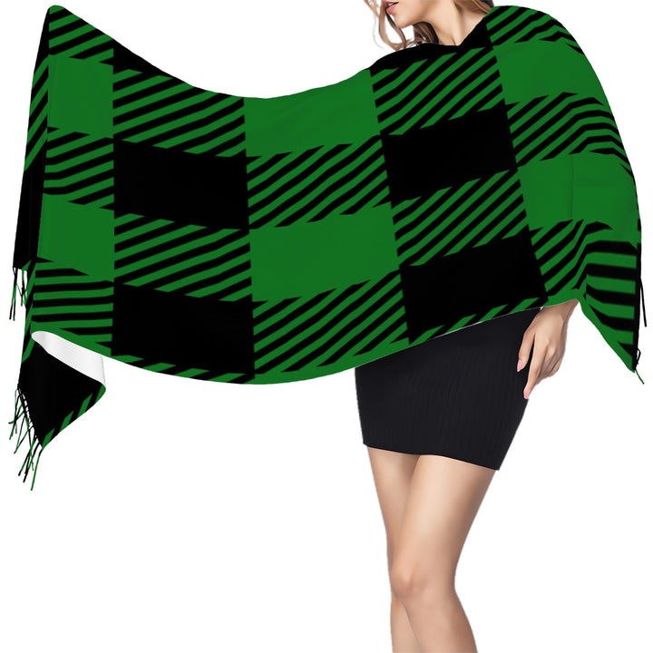 Green Plaid - Fringed Scarf