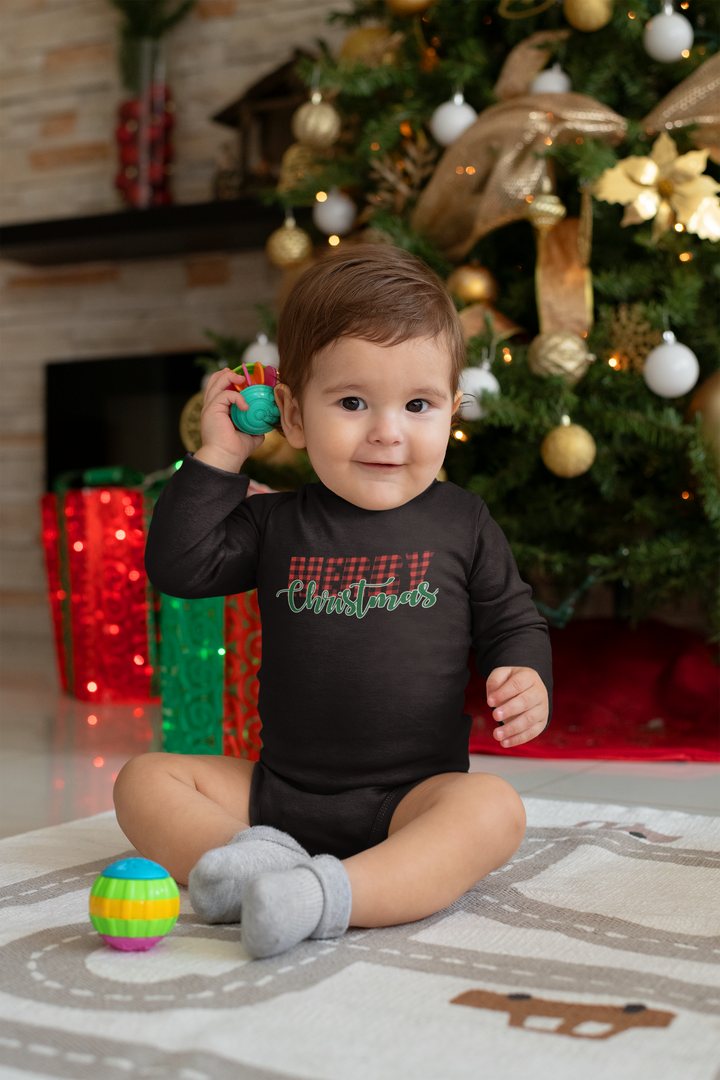 Merry Christmas Buffalo Plaid - Infant Long Sleeve Bodysuit