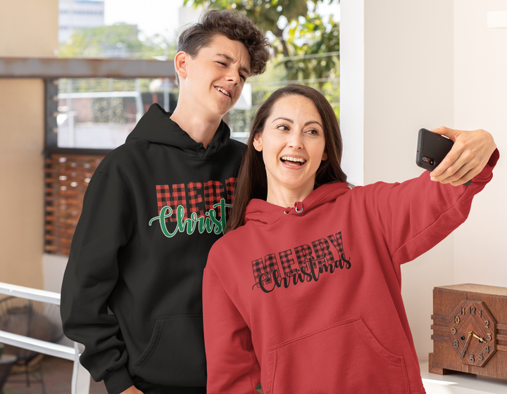 Merry Christmas Buffalo Plaid - Youth Heavy Blend Hooded Sweatshirt