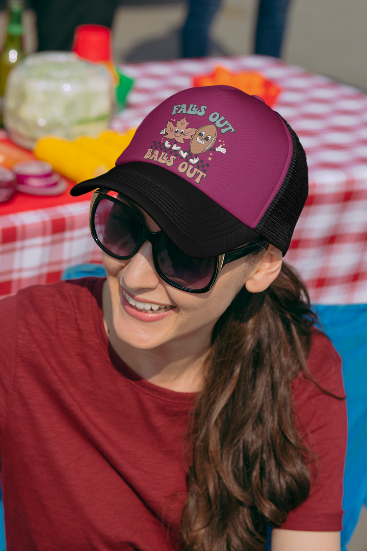 Falls Out Balls Out - Unisex Trucker Hat With Black Half-mesh
