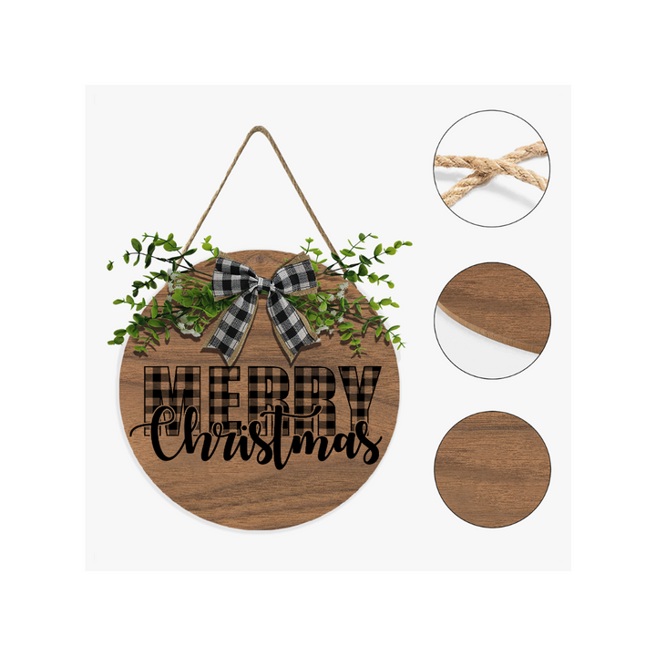 Merry Christmas Buffalo Plaid - Wooden Hanging Sign