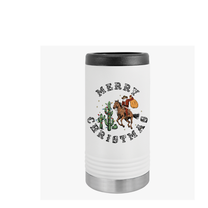 Merry Christmas Cowboy Santa - Slim Beverage Holder
