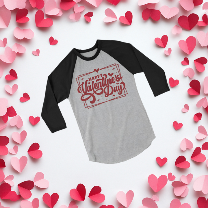 Happy Valentine's Day W/Hearts - 3/4 sleeve raglan shirt