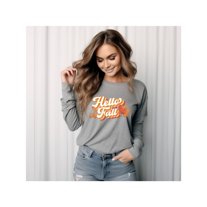 Retro Hello Fall - Unisex Lightweight Long Sleeve Tee
