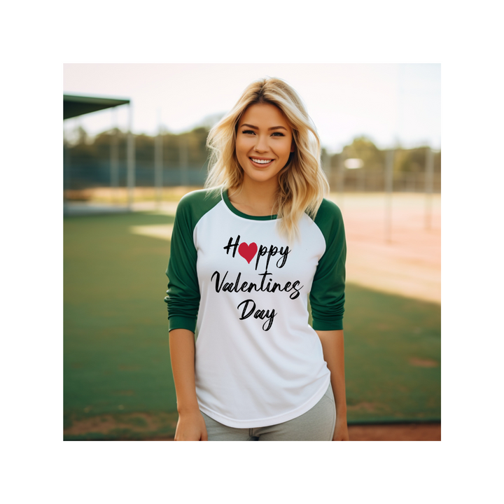 Happy Valentines Day - 3/4 sleeve raglan shirt