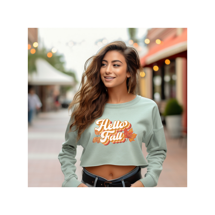 Retro Hello Fall - Crop Sweatshirt