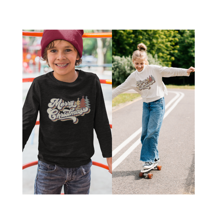 Retro Merry Christmas - Youth long sleeve tee