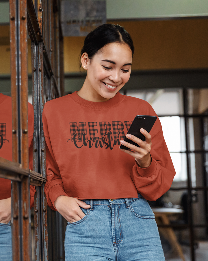 Merry Christmas Buffalo Plaid - Crop Sweatshirt