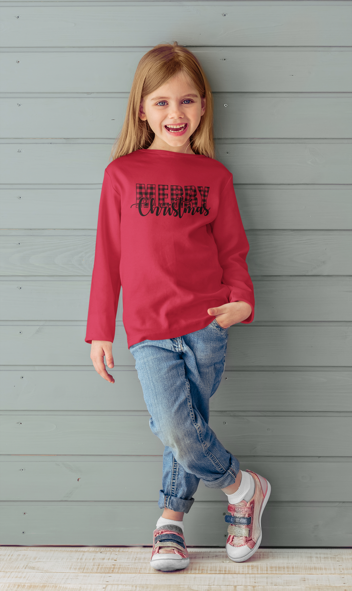 Merry Christmas Buffalo Plaid - Youth long sleeve tee