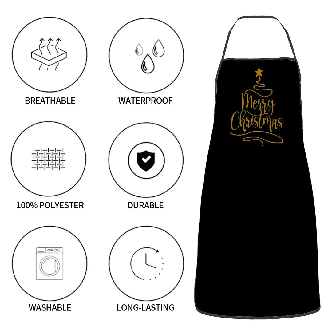 Merry Christmas Gold Tree - Adult Apron with Pockets