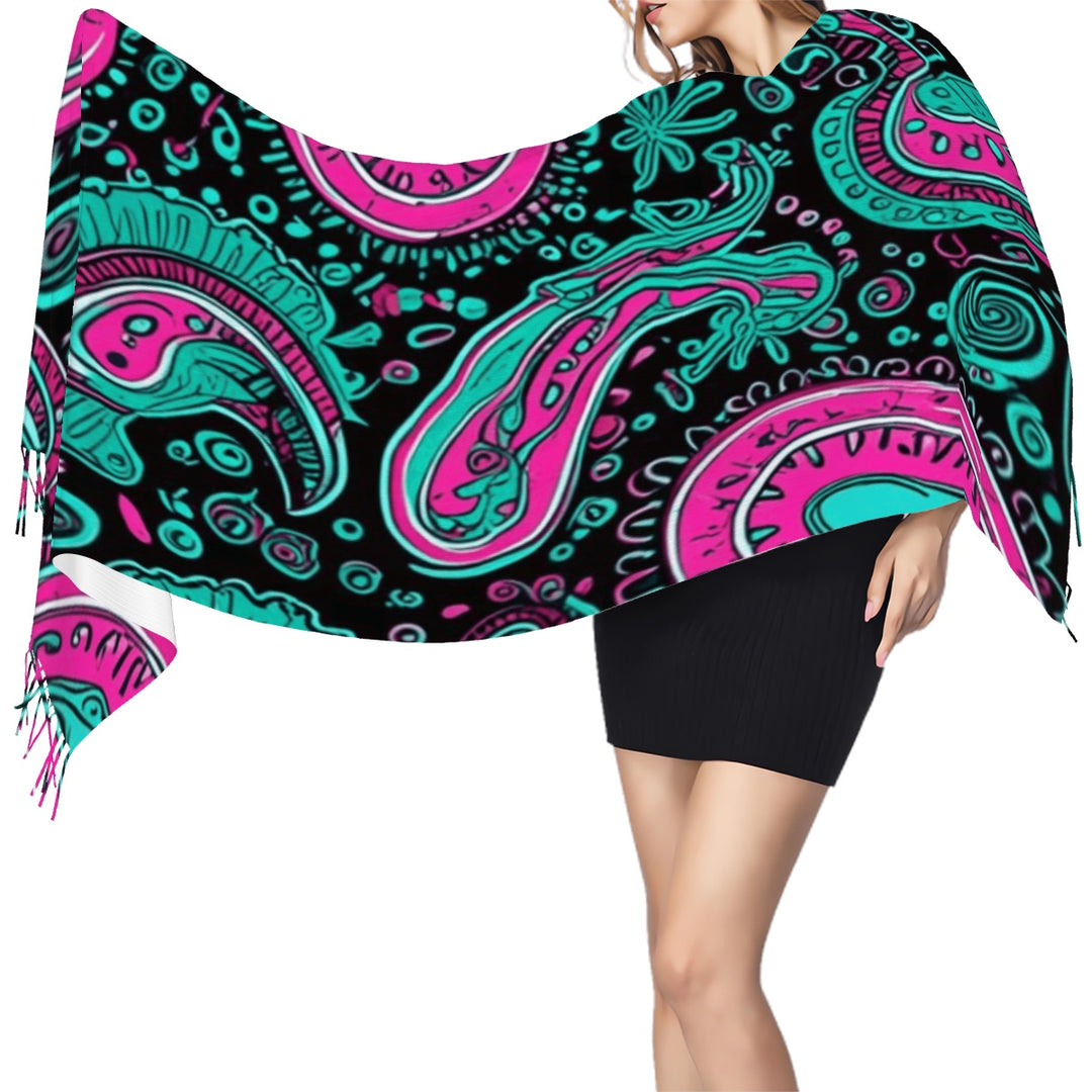 Pink And Teal - Fringed Scarf