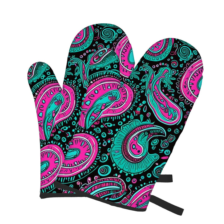 Pink And Teal Paisley - Oven Mitts Set of Two