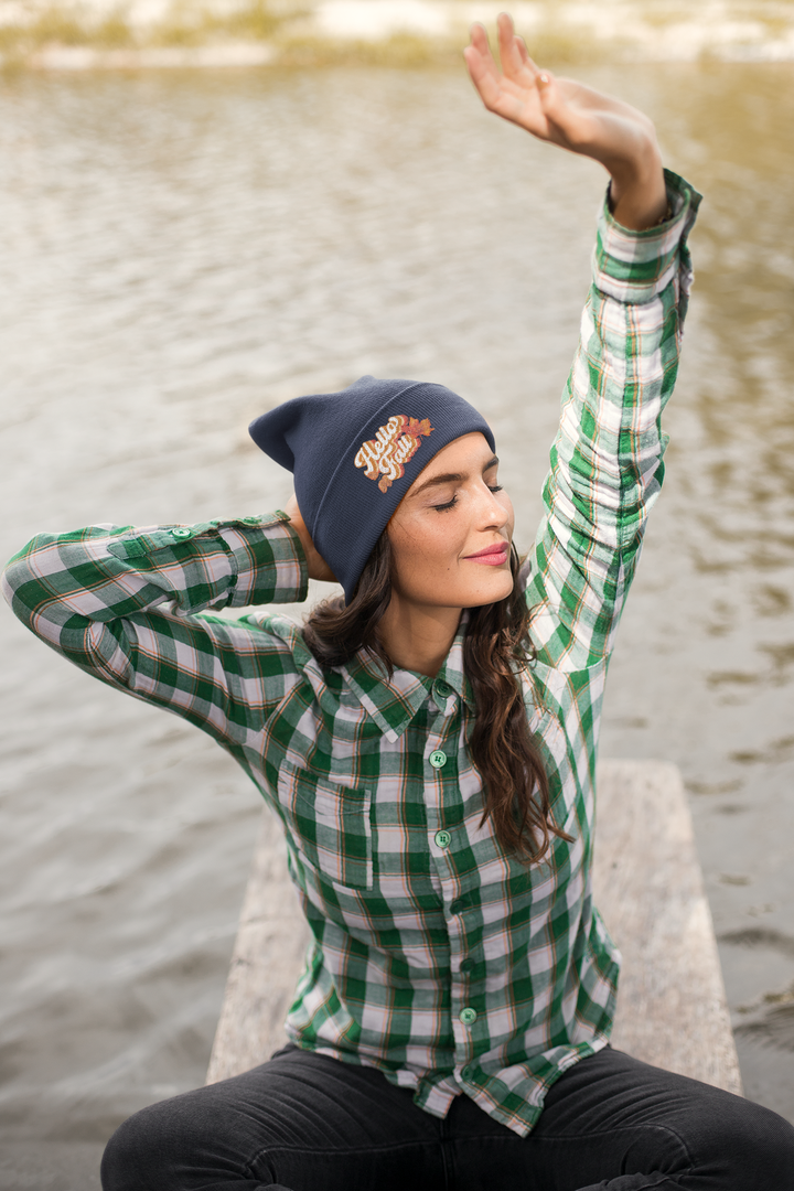 Retro Hello Fall - Organic ribbed beanie