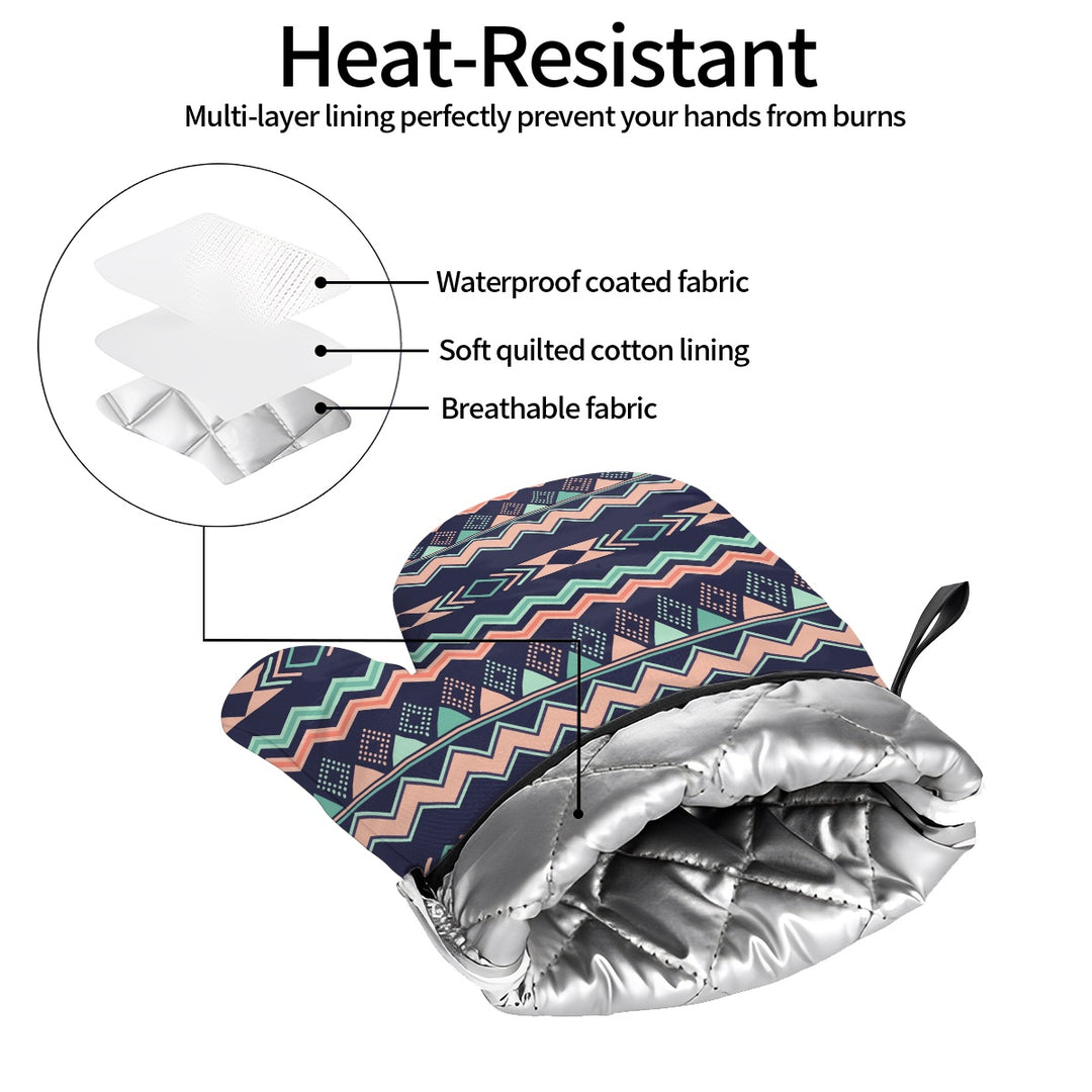 Peach Aztec Chevron - Oven Mitts Set of Two