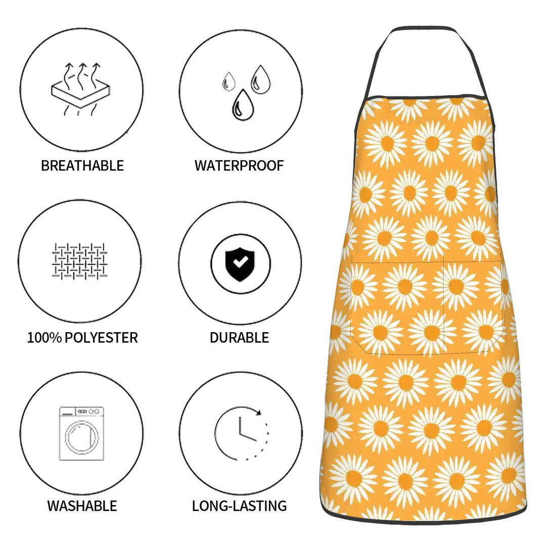 Yellow Sunflower Print - Adult Apron with Pockets