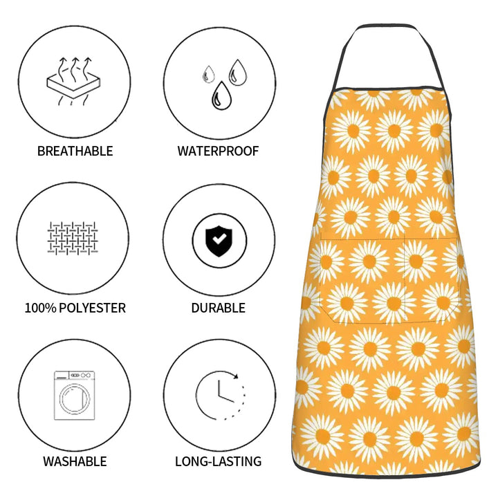 Yellow Sunflower Print - Adult Apron with Pockets