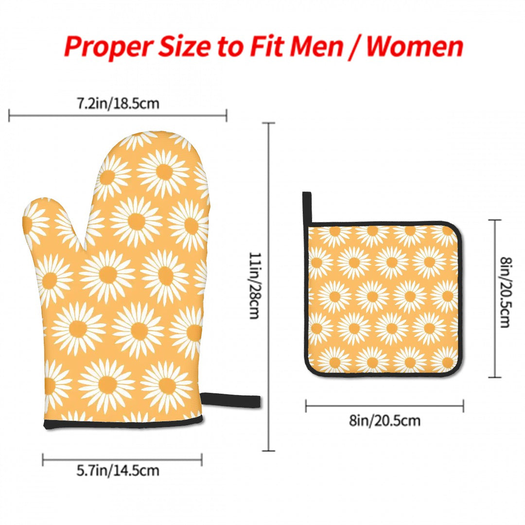 Yellow Sunflower Pattern - Oven Mitts and Pot Holders Sets (3pcs)
