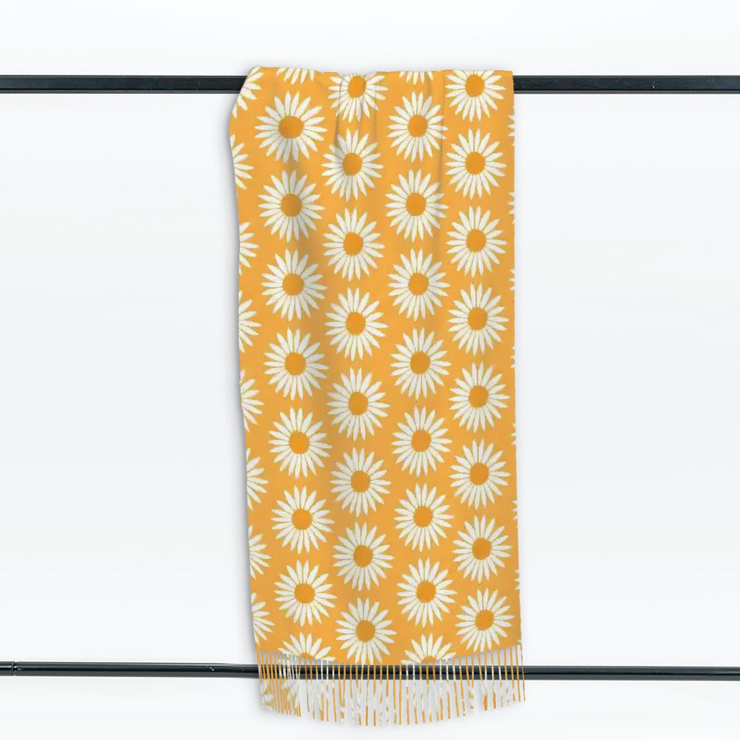 Yellow Sunflower Pattern - Warm Fringed Scarf for Women (Horizontal)