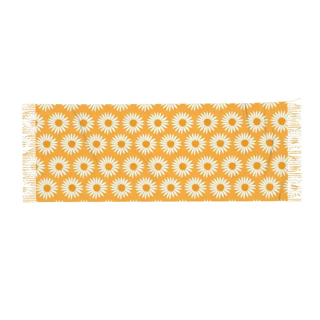 Yellow Sunflower Pattern - Warm Fringed Scarf for Women (Horizontal)