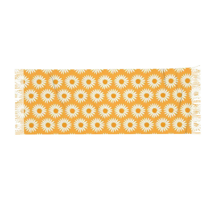 Yellow Sunflower Pattern - Warm Fringed Scarf for Women (Horizontal)