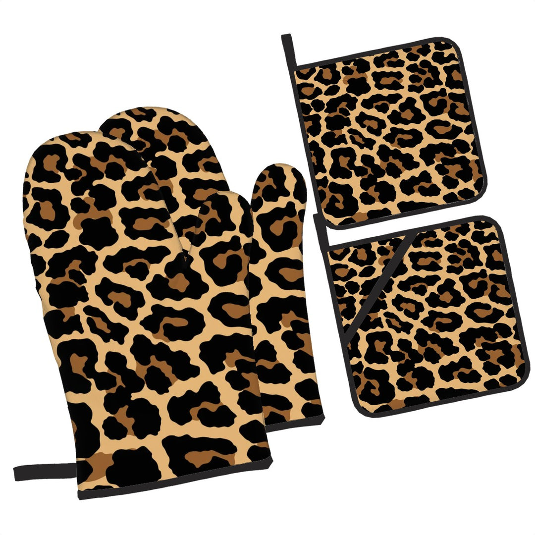 Black Leopard - Oven Mitts and Pot Holders Set of 4