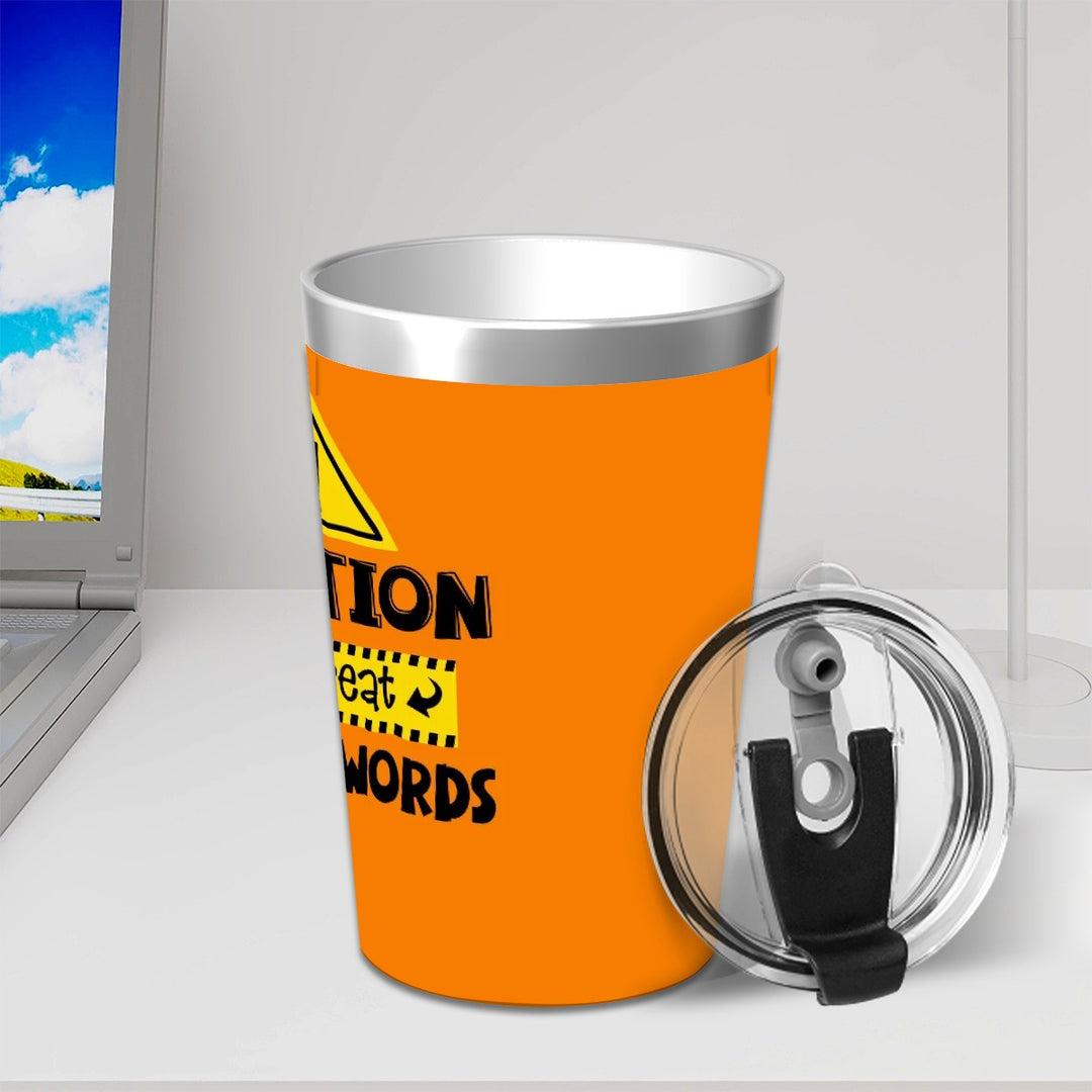 Caution - Stainless Steel Water Bottle With Straw (12oz)