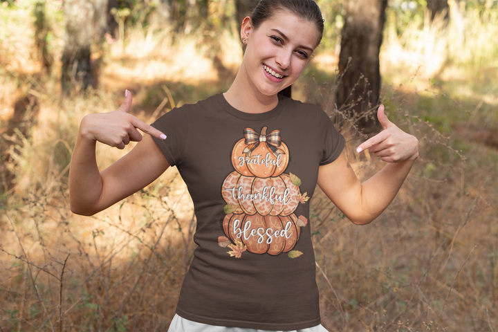 Grateful Thankful Blessed Pumpkins - Women's Softstyle Tee